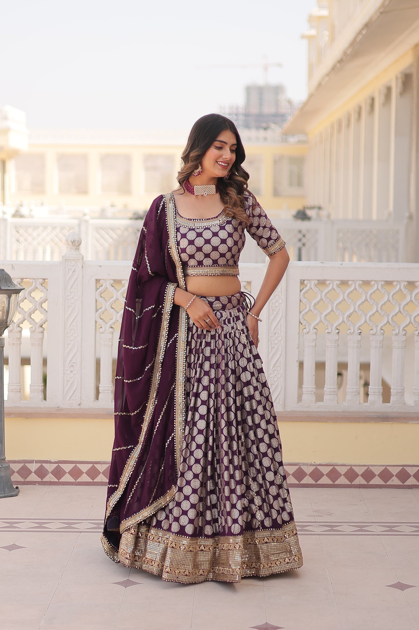 DESIGNER PURE VISCOSE JACQUARD LEHENGA CHOLI WITH DUPATTA