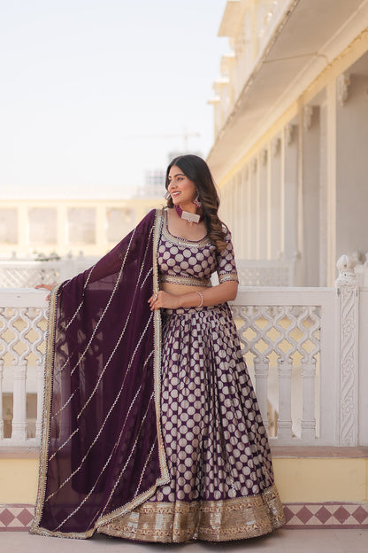 DESIGNER PURE VISCOSE JACQUARD LEHENGA CHOLI WITH DUPATTA