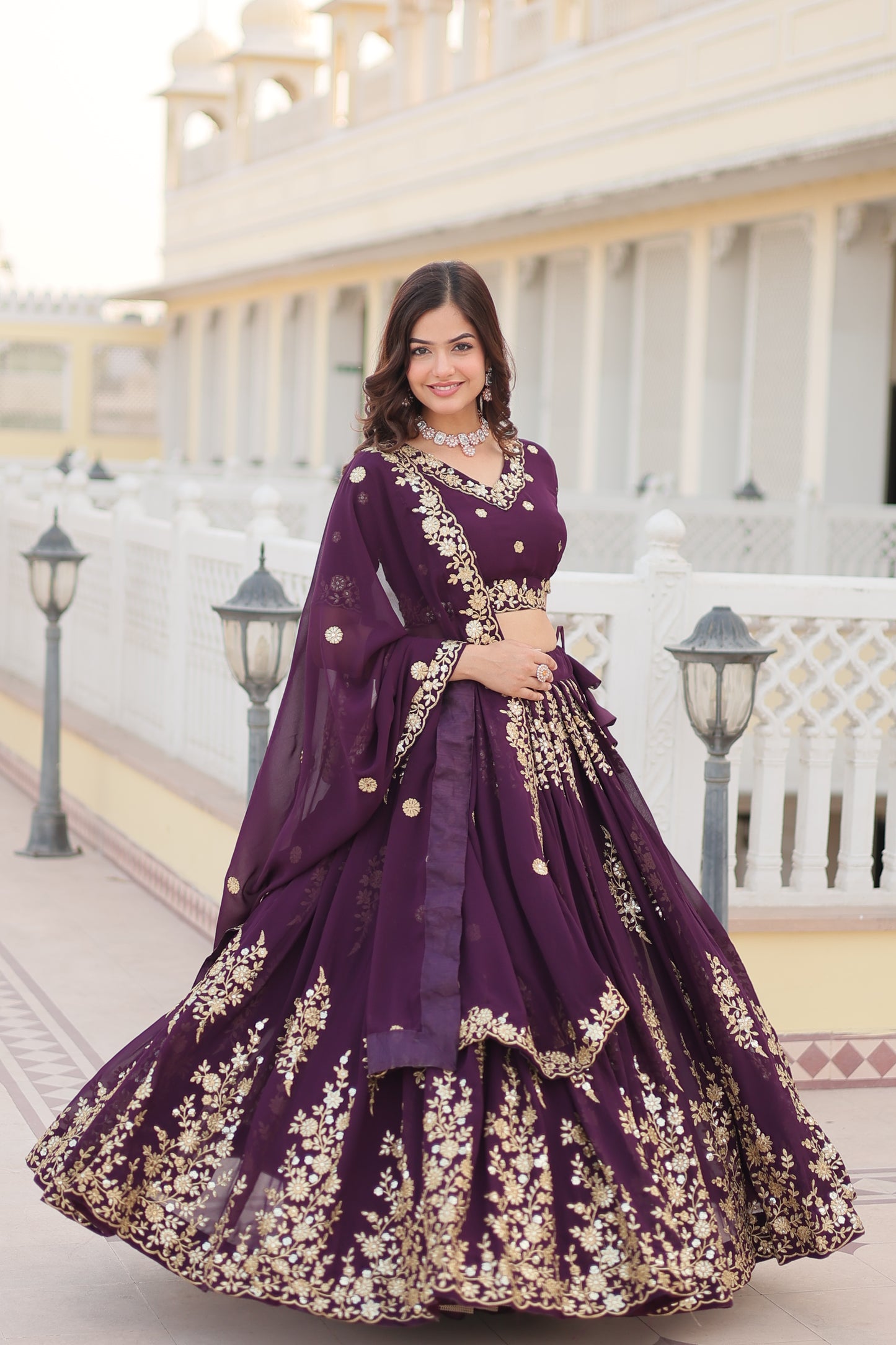 GEORGETTE SEQUINS EMBROIDERED WORK LEHENGA CHOLI