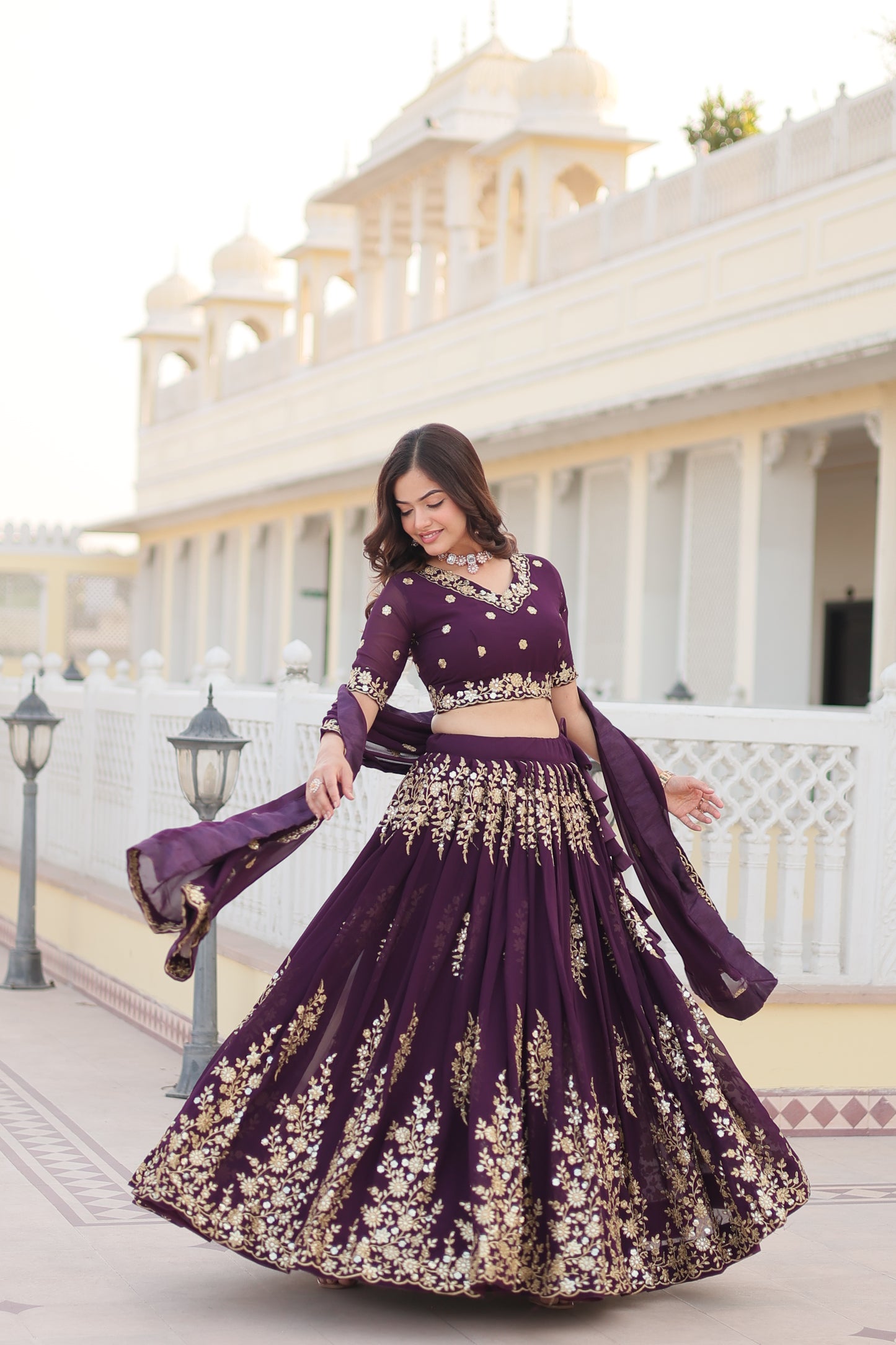 GEORGETTE SEQUINS EMBROIDERED WORK LEHENGA CHOLI