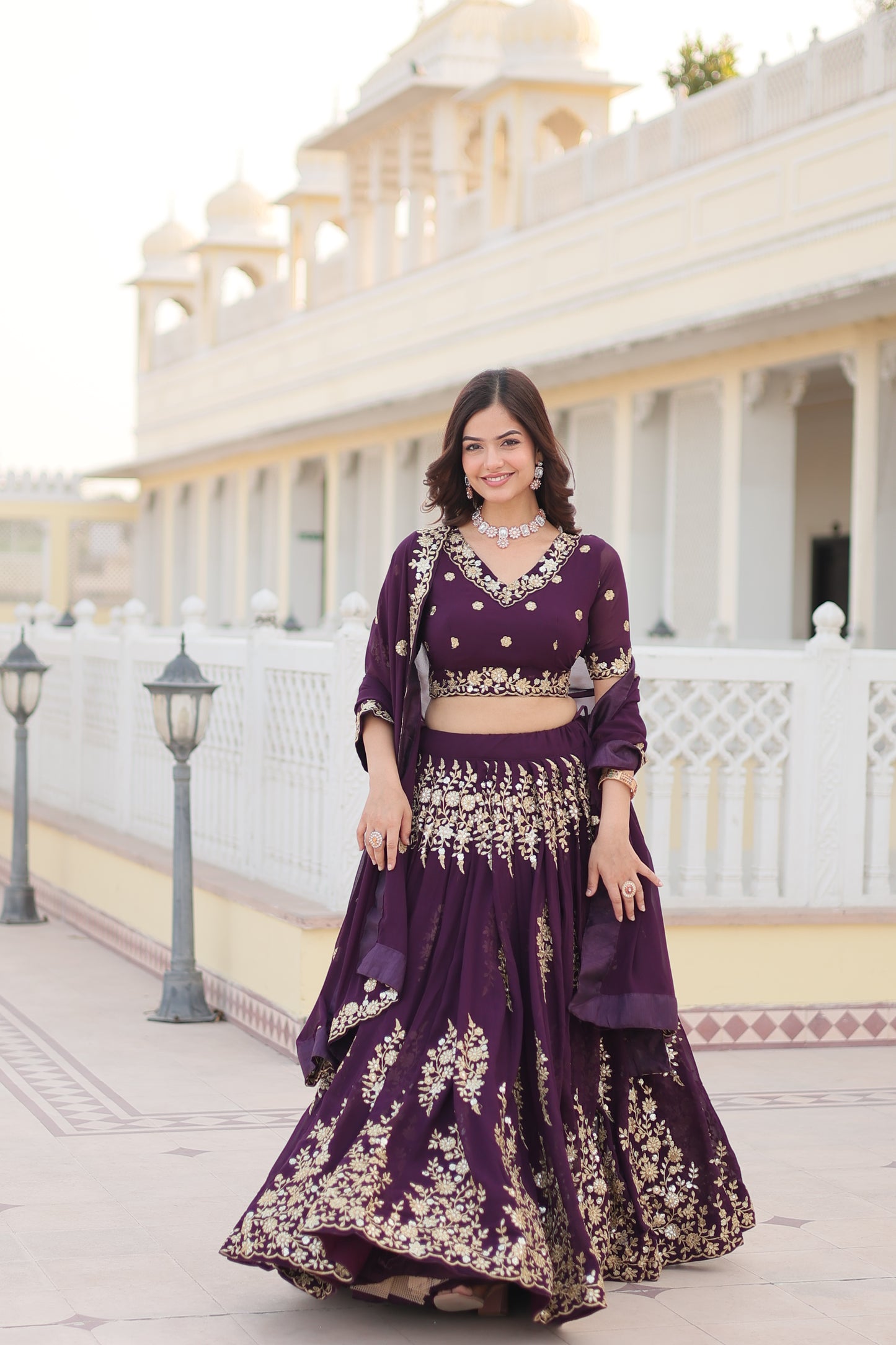 GEORGETTE SEQUINS EMBROIDERED WORK LEHENGA CHOLI