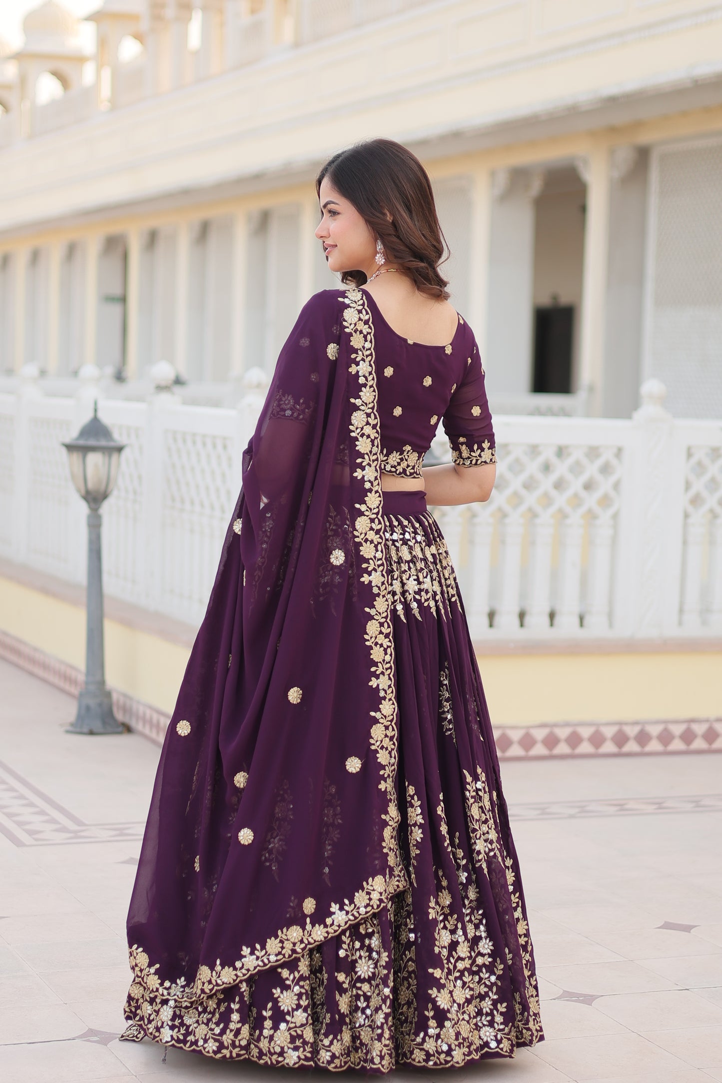 GEORGETTE SEQUINS EMBROIDERED WORK LEHENGA CHOLI