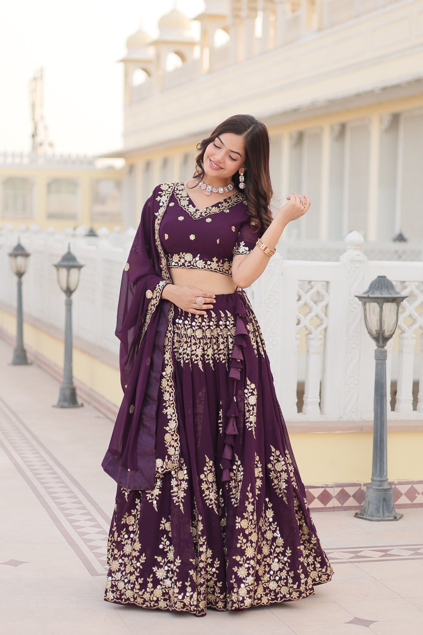 GEORGETTE SEQUINS EMBROIDERED WORK LEHENGA CHOLI