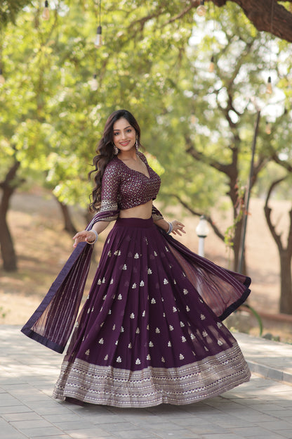 DESIGNER LEHENGA MADE WITH FAUX BLOOMING WITH SEQUINS AND THREAD EMBROIDERED WORK