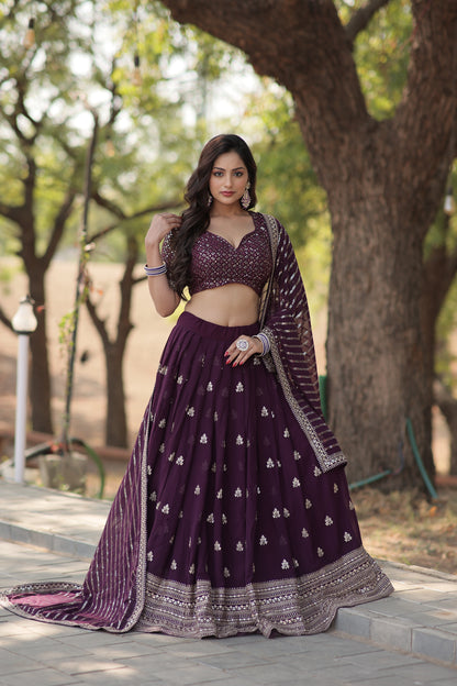 DESIGNER LEHENGA MADE WITH FAUX BLOOMING WITH SEQUINS AND THREAD EMBROIDERED WORK