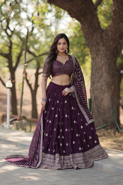 DESIGNER LEHENGA MADE WITH FAUX BLOOMING WITH SEQUINS AND THREAD EMBROIDERED WORK