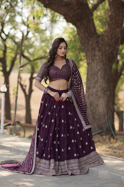 DESIGNER LEHENGA MADE WITH FAUX BLOOMING WITH SEQUINS AND THREAD EMBROIDERED WORK