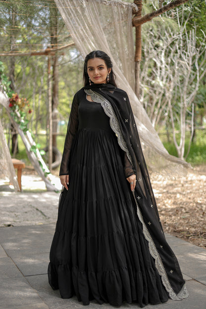 STYLISH WOMEN TIERED GOWN WITH DUPATTA SET