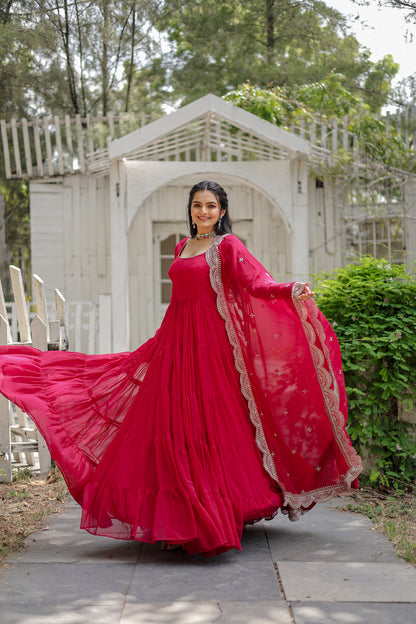 STYLISH WOMEN TIERED GOWN WITH DUPATTA SET