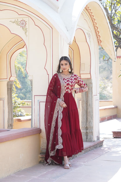 VISCOSE DYABLE JACQUARD GOWN WITH SEQUINS EMBROIDERY AND DUPATTA SET