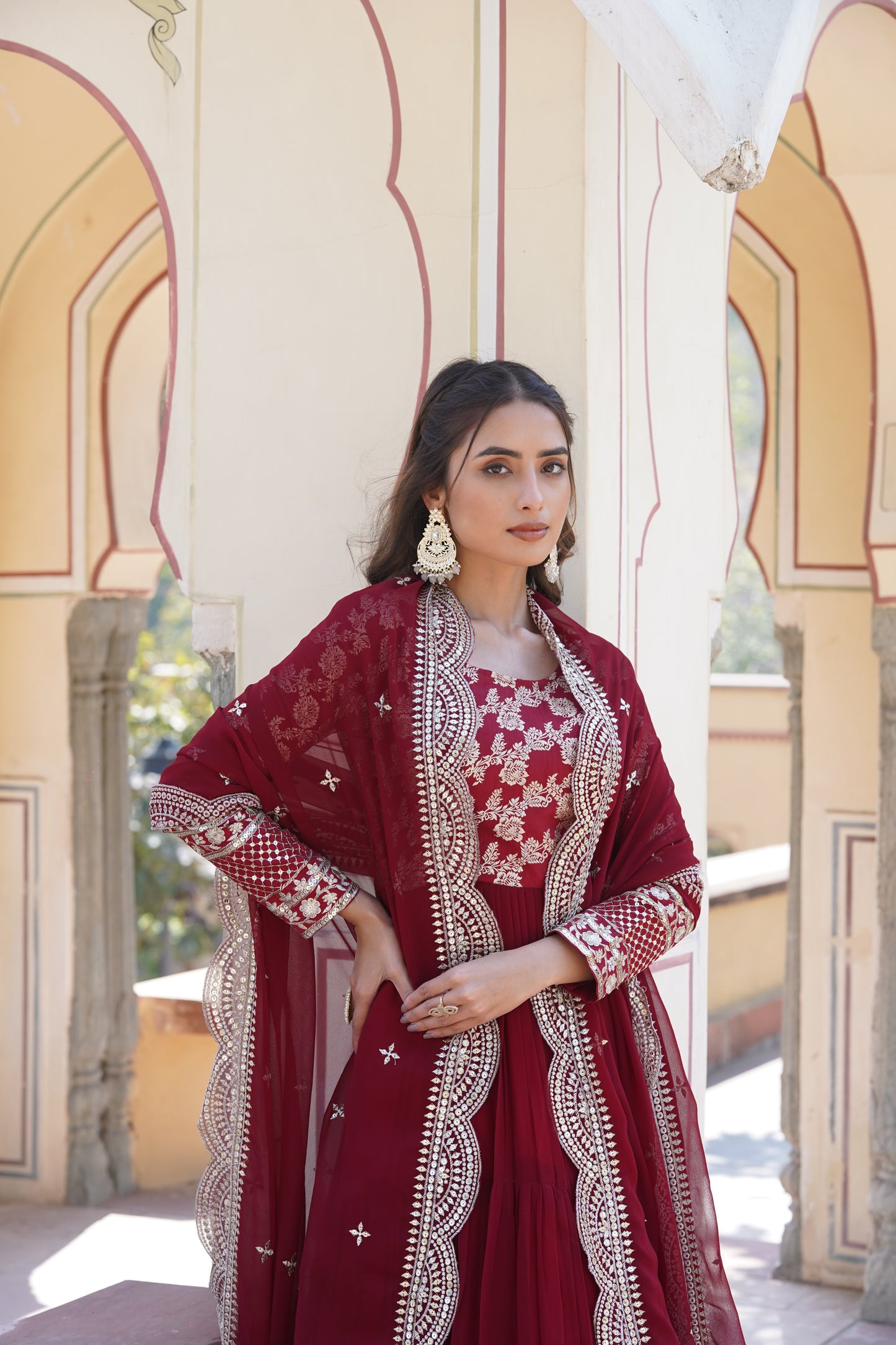 VISCOSE DYABLE JACQUARD GOWN WITH SEQUINS EMBROIDERY AND DUPATTA SET