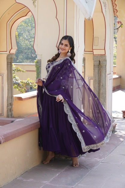 VISCOSE DYABLE JACQUARD GOWN WITH SEQUINS EMBROIDERY AND DUPATTA SET