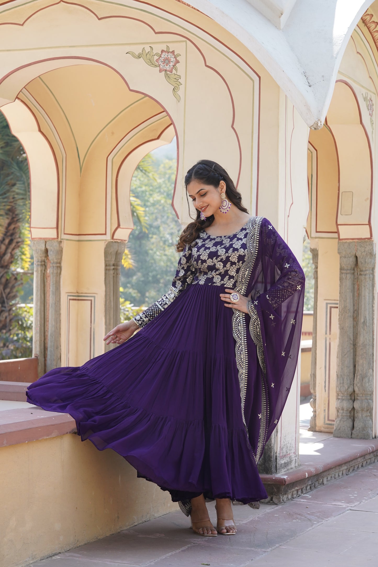 VISCOSE DYABLE JACQUARD GOWN WITH SEQUINS EMBROIDERY AND DUPATTA SET