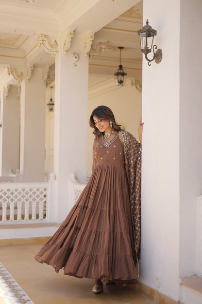 STUNNING DESIGNER EMBROIDERED WORK GOWN WITH DUPATTA SET