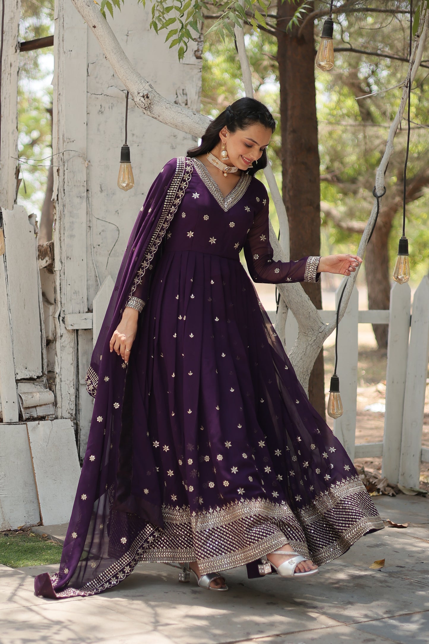 ELEGANT BLOOMING ANARKALI GOWN WITH INTRICATE SEQUINS WORK