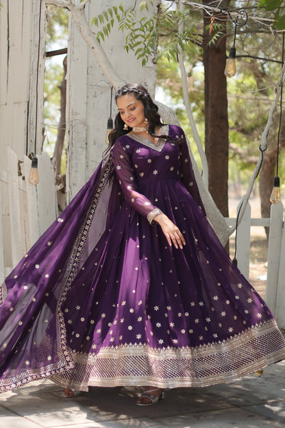 ELEGANT BLOOMING ANARKALI GOWN WITH INTRICATE SEQUINS WORK