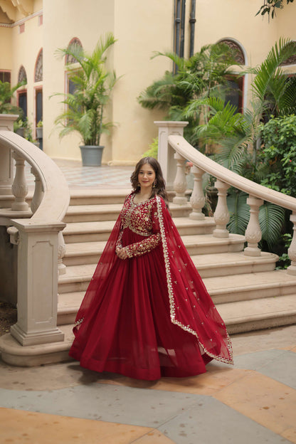 FAUX BLOOMING GOWN WITH SEQUINS AND MULTI-COLOR EMBROIDERY