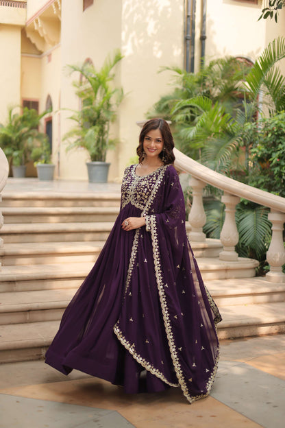 FAUX BLOOMING GOWN WITH SEQUINS AND MULTI-COLOR EMBROIDERY