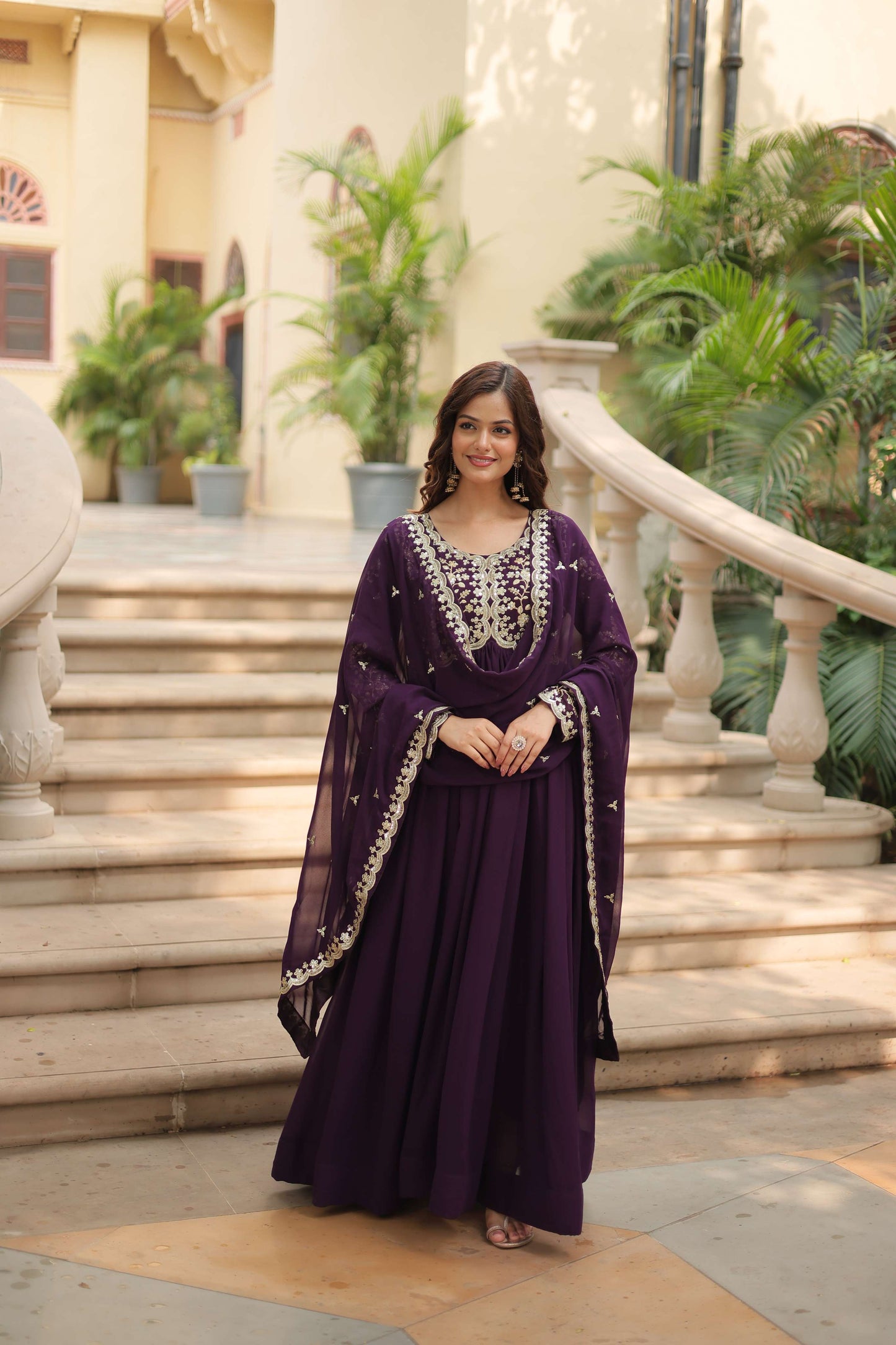 FAUX BLOOMING GOWN WITH SEQUINS AND MULTI-COLOR EMBROIDERY