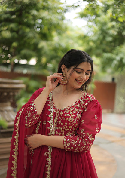 FAUX BLOOMING GOWN WITH SEQUINS EMBROIDERED WORK